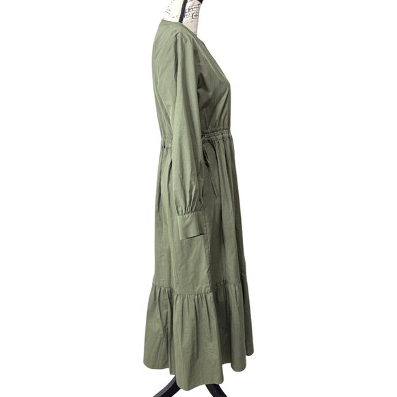 Rails Olive Green Tiered Maxi Dress Cinched-Waist & Long Sleeves Womens XS NEW - Picture 2 of 8